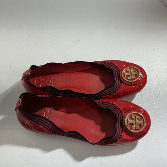 Tory Burch Caroline Ballet Flat Red Leather Size 6M - Picture 2 of 15